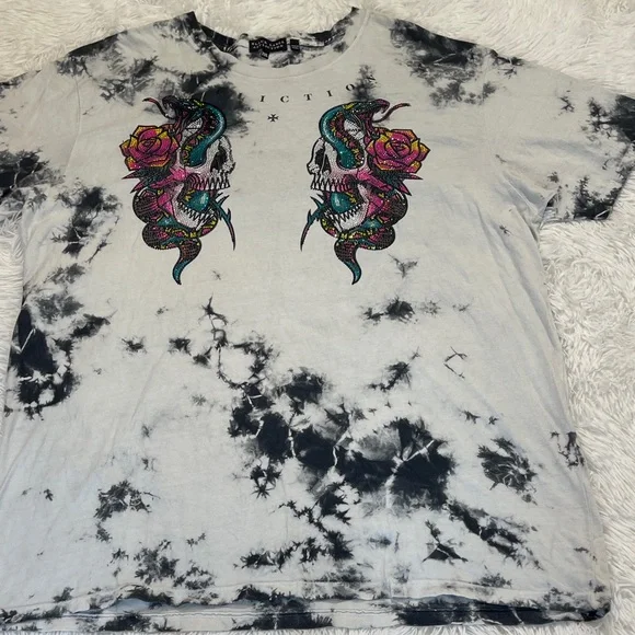 Affliction BLACK LABEL Black and White Tie-Dye Skull T-Shirt MENS 2XL - Picture 1 of 8
